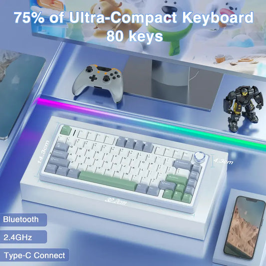 Budget Official F75 75% Hot Swap Wireless Keyboard, Tri-Mode RGB Rainbow Mechanical Keyboard with Control Knob for Gamers & Office Use
