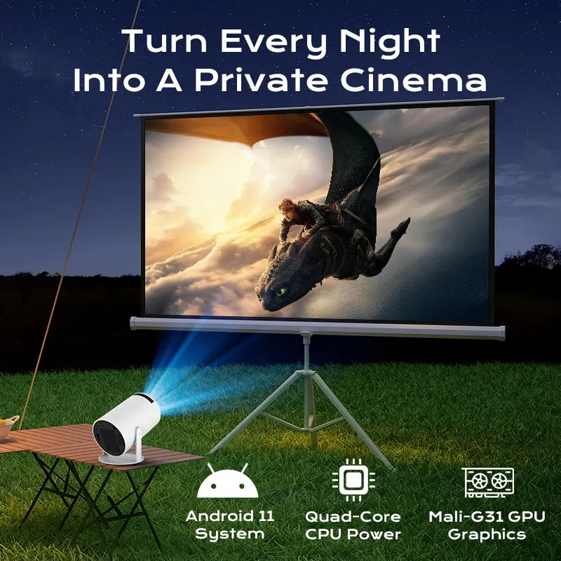 Portable Mini 4K Decoding Projector, 720P HD 160 ANSI, WiFi6 BT5.0 Android Home & Outdoor Theater