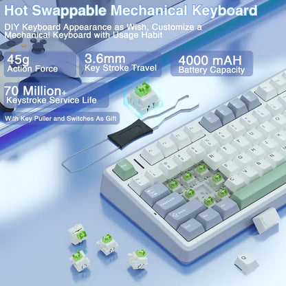 Budget Official F75 75% Hot Swap Wireless Keyboard, Tri-Mode RGB Rainbow Mechanical Keyboard with Control Knob for Gamers & Office Use