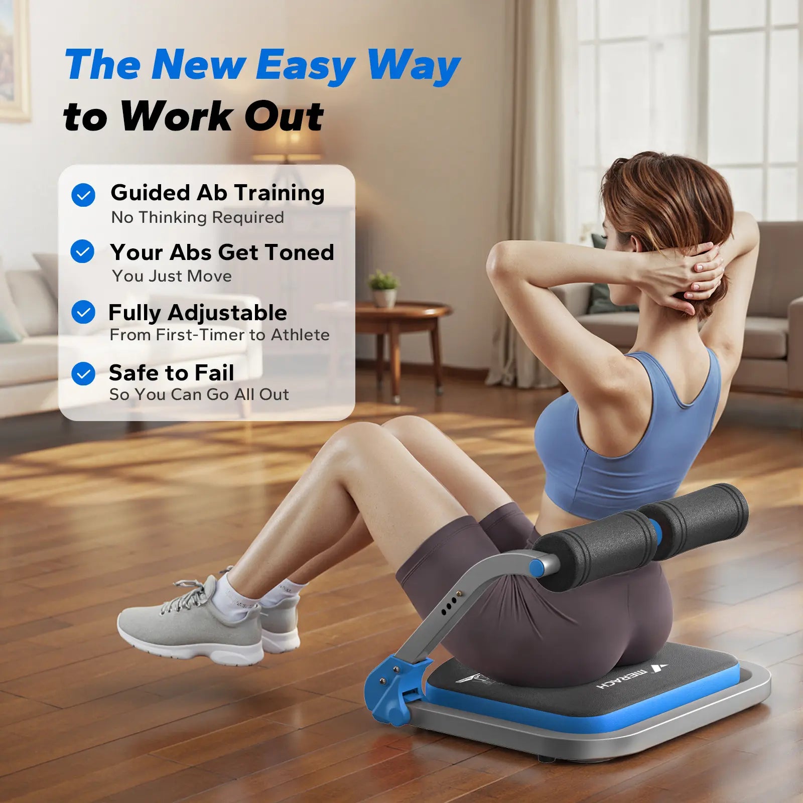 Space Saving Roll-Up Abdominal Crunch Machine, 3-Gear Sit-Up Workout Equipment