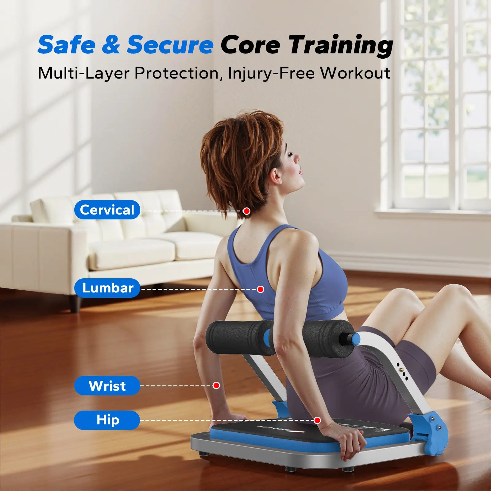 Space Saving Roll-Up Abdominal Crunch Machine, 3-Gear Sit-Up Workout Equipment