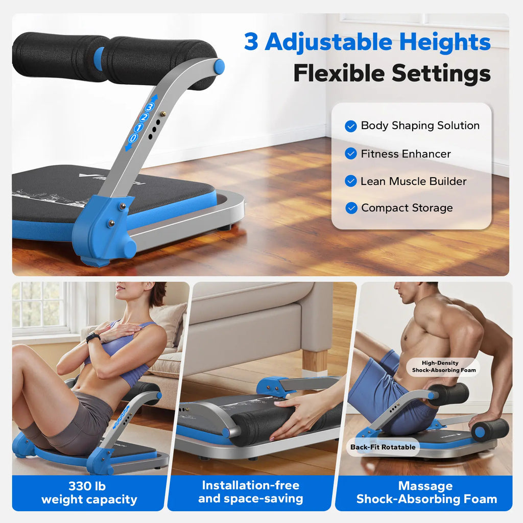 Space Saving Roll-Up Abdominal Crunch Machine, 3-Gear Sit-Up Workout Equipment