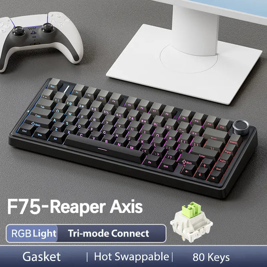 F75 Pro Wireless Mechanical Keyboard, 75% Hot Swap PBT Side Print RGB Keyboard with Multimedia Scroll Wheel