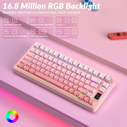 S75 Pro Wireless Mechanical Gaming Keyboard | Smart Screen & Multimedia Knob, RGB Rainbow Backlit, Tri-Mode 2.4G USB-C Bluetooth 5.0 Hot Swappable Creamy Keyboard, Multi-System Compatible PC/Mac/Linux Gaming Computer Accessories