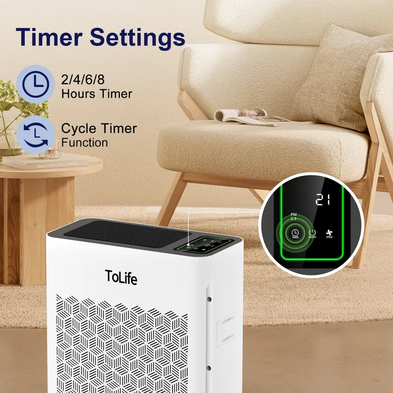 TZ‑K2 Large Room Air Purifier, HEPA Filter, PM2.5 Display, Auto Timer, Eliminates Smoke Pollen Pet Dander