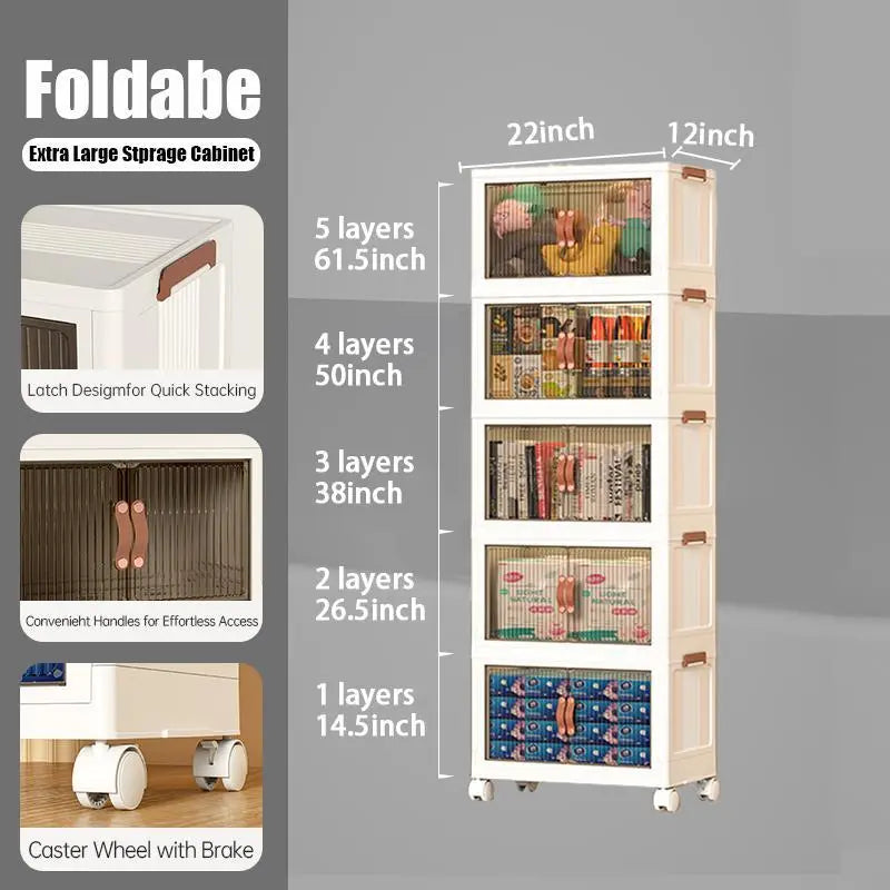 Foldable Stackable Storage Box with Wheels & Lid | 40/64/128QT Multi-Layer Home Organizer for Bedroom Kitchen Warehouse