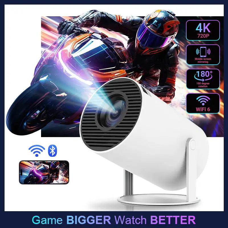 Portable Mini 4K Decoding Projector, 720P HD 160 ANSI, WiFi6 BT5.0 Android Home & Outdoor Theater