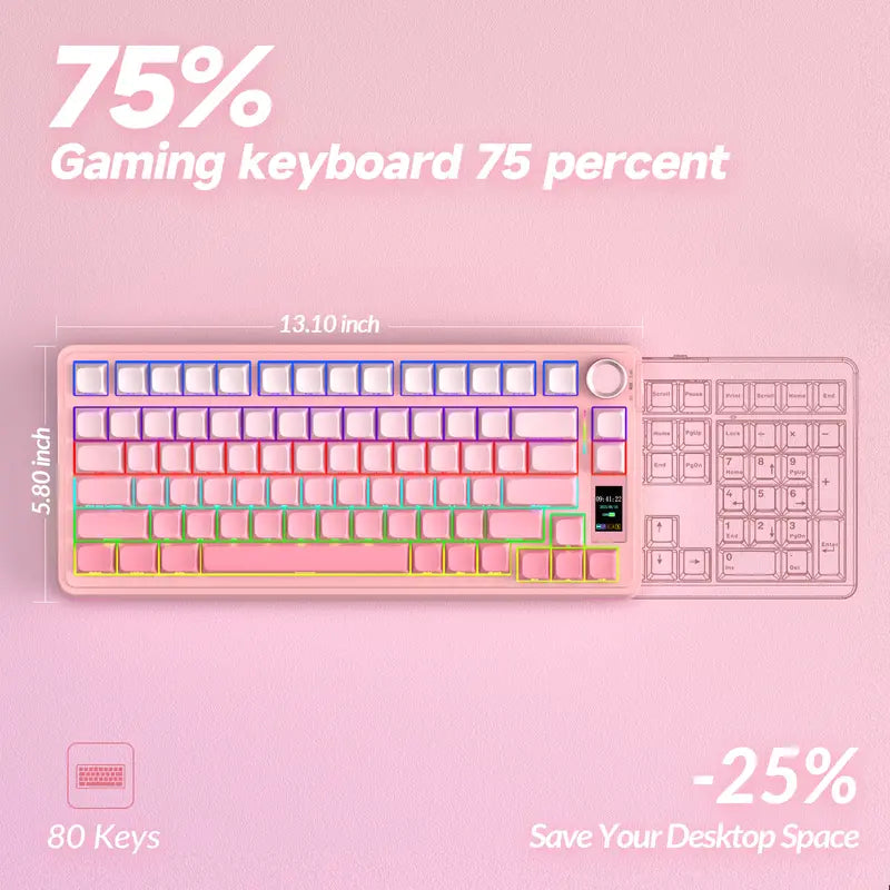 S75 Pro Wireless Mechanical Gaming Keyboard | Smart Screen & Multimedia Knob, RGB Rainbow Backlit, Tri-Mode 2.4G USB-C Bluetooth 5.0 Hot Swappable Creamy Keyboard, Multi-System Compatible PC/Mac/Linux Gaming Computer Accessories