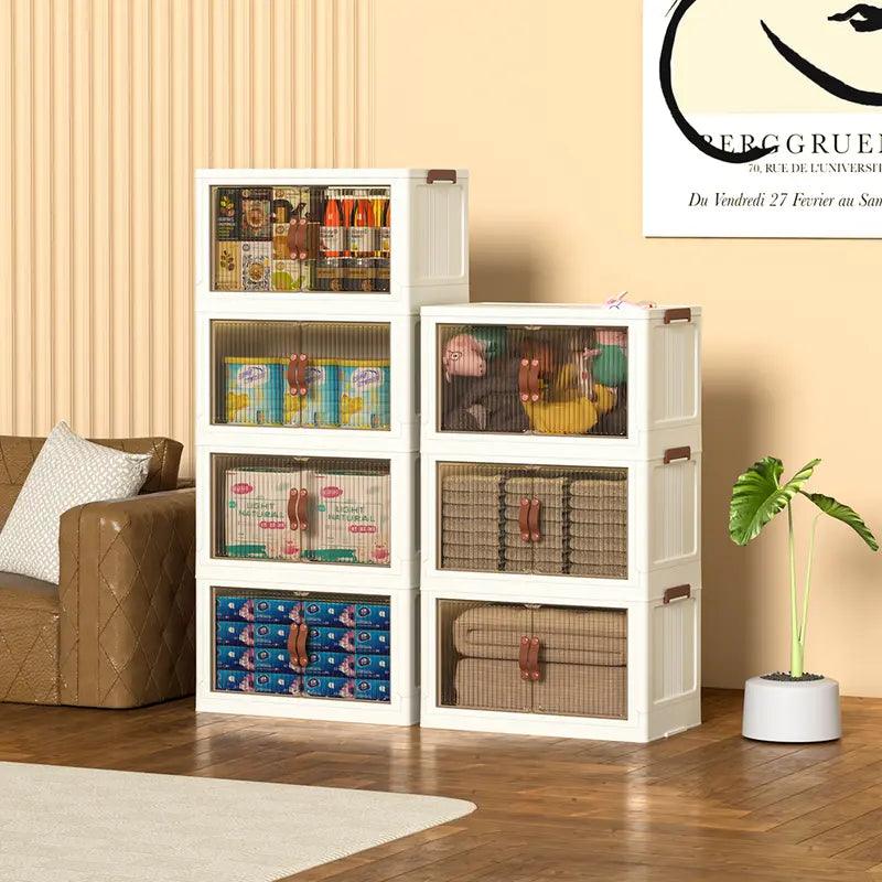 Foldable Stackable Storage Box with Wheels & Lid | 40/64/128QT Multi-Layer Home Organizer for Bedroom Kitchen Warehouse