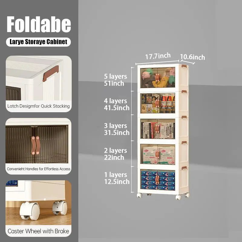 Foldable Stackable Storage Box with Wheels & Lid | 40/64/128QT Multi-Layer Home Organizer for Bedroom Kitchen Warehouse