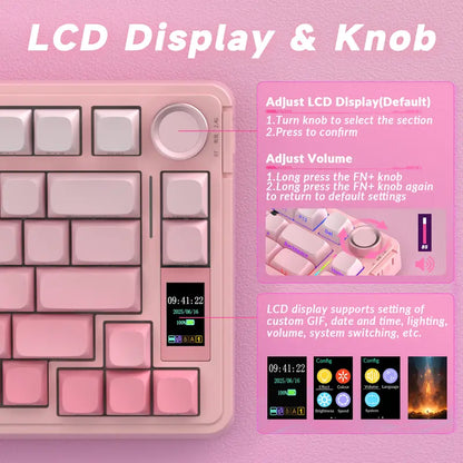 S75 Pro Wireless Mechanical Gaming Keyboard | Smart Screen & Multimedia Knob, RGB Rainbow Backlit, Tri-Mode 2.4G USB-C Bluetooth 5.0 Hot Swappable Creamy Keyboard, Multi-System Compatible PC/Mac/Linux Gaming Computer Accessories