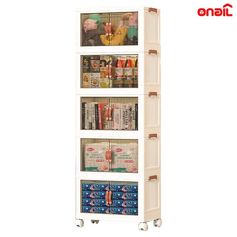 Foldable Stackable Storage Box with Wheels & Lid | 40/64/128QT Multi-Layer Home Organizer for Bedroom Kitchen Warehouse