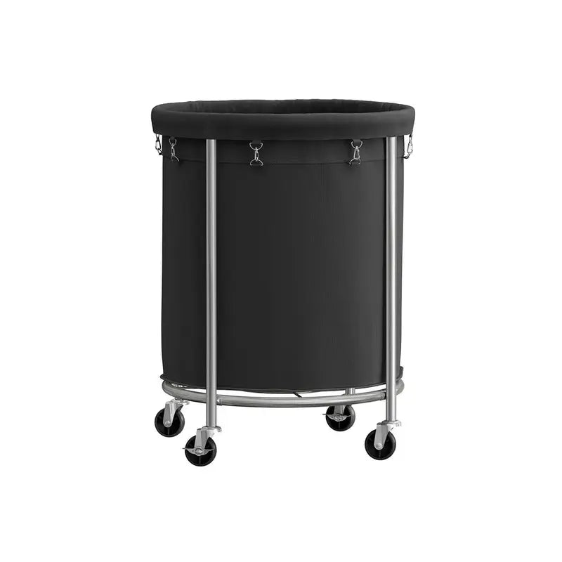 Rolling Laundry Hamper with Wheels, Round Laundry Cart Steel Frame Removable Bag, Dorm Storage Organizer