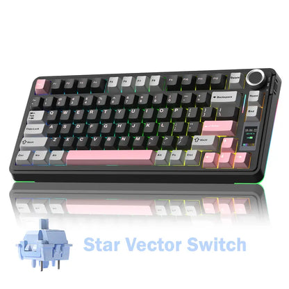S75 Pro Wireless Mechanical Gaming Keyboard | Smart Screen & Multimedia Knob, RGB Rainbow Backlit, Tri-Mode 2.4G USB-C Bluetooth 5.0 Hot Swappable Creamy Keyboard, Multi-System Compatible PC/Mac/Linux Gaming Computer Accessories