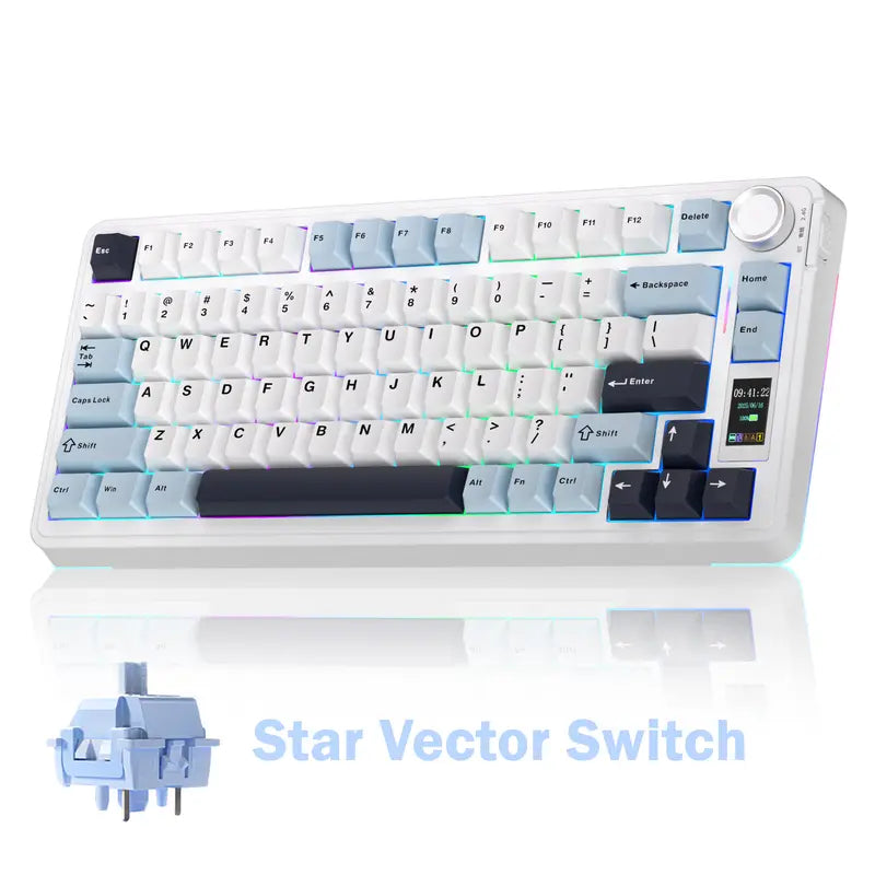 S75 Pro Wireless Mechanical Gaming Keyboard | Smart Screen & Multimedia Knob, RGB Rainbow Backlit, Tri-Mode 2.4G USB-C Bluetooth 5.0 Hot Swappable Creamy Keyboard, Multi-System Compatible PC/Mac/Linux Gaming Computer Accessories