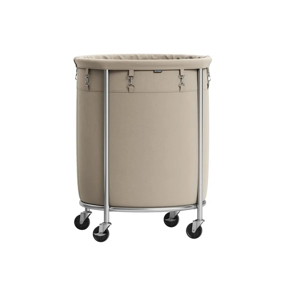 Rolling Laundry Hamper with Wheels, Round Laundry Cart Steel Frame Removable Bag, Dorm Storage Organizer