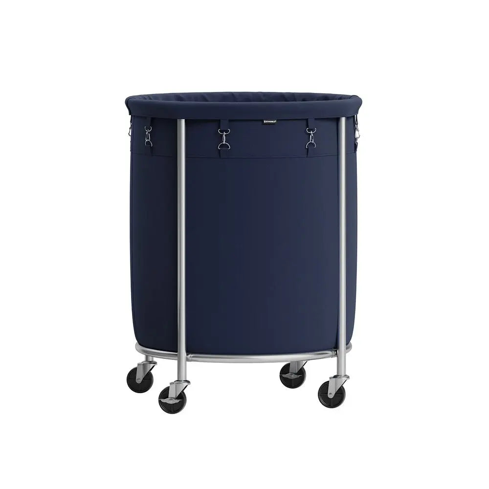Rolling Laundry Hamper with Wheels, Round Laundry Cart Steel Frame Removable Bag, Dorm Storage Organizer