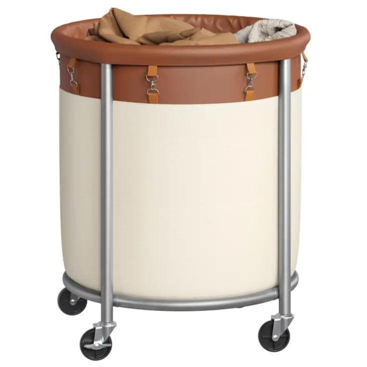 Rolling Laundry Hamper with Wheels, Round Laundry Cart Steel Frame Removable Bag, Dorm Storage Organizer