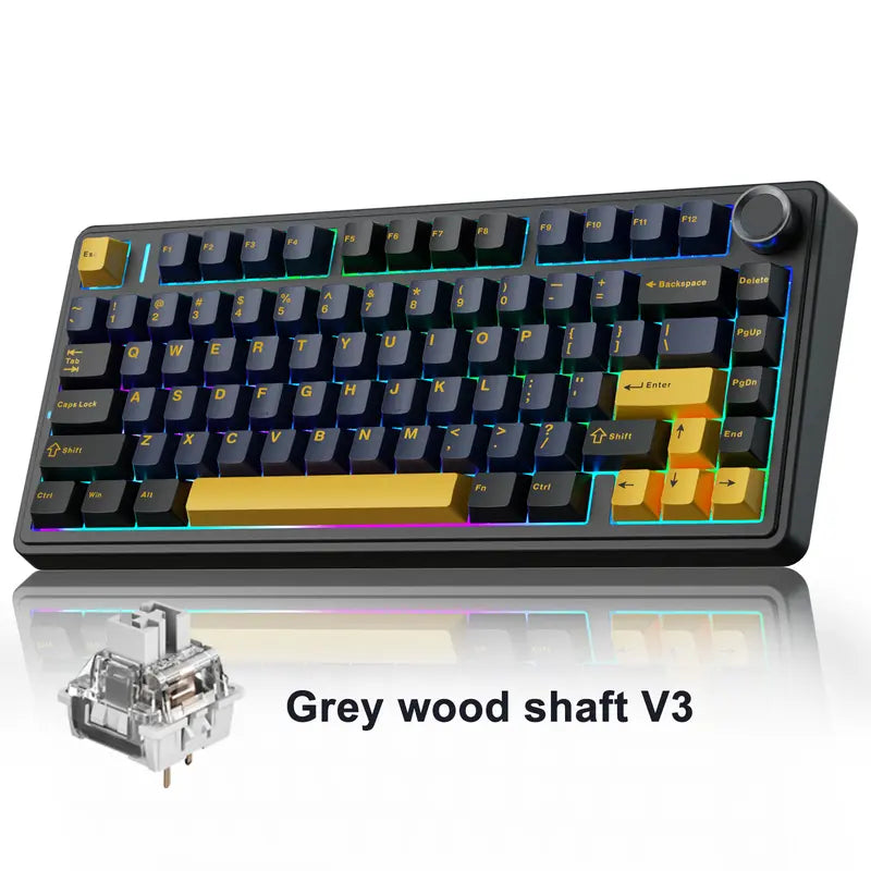 Budget Official F75 75% Hot Swap Wireless Keyboard, Tri-Mode RGB Rainbow Mechanical Keyboard with Control Knob for Gamers & Office Use