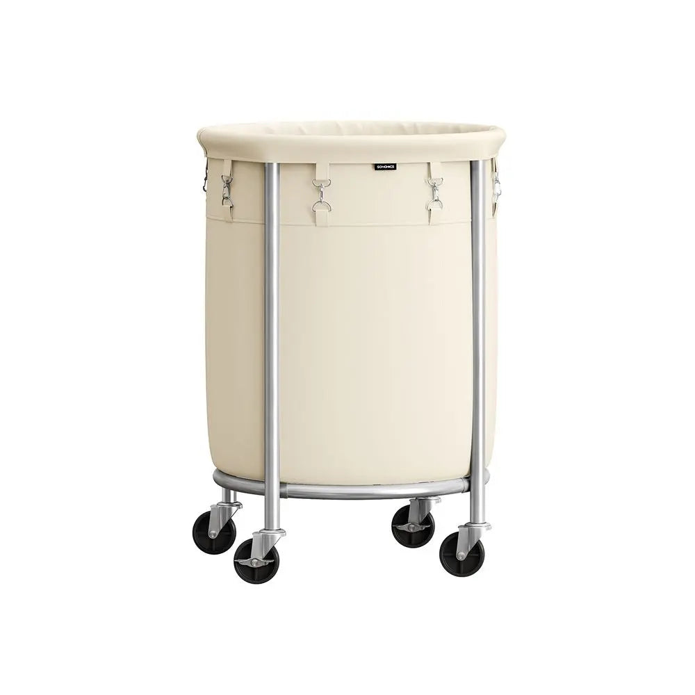 Rolling Laundry Hamper with Wheels, Round Laundry Cart Steel Frame Removable Bag, Dorm Storage Organizer