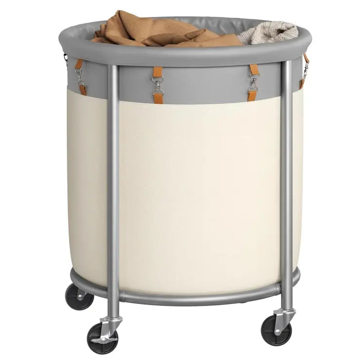 Rolling Laundry Hamper with Wheels, Round Laundry Cart Steel Frame Removable Bag, Dorm Storage Organizer