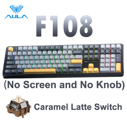 Customize Your Perfect Keeb! F108 Pro Full Size Hot Swappable Keyboard, Built-in Smart Screen & Control Knob, Tri-Mode RGB Wireless Mechanical Keyboard for Office & Gaming