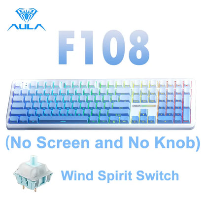 Customize Your Perfect Keeb! F108 Pro Full Size Hot Swappable Keyboard, Built-in Smart Screen & Control Knob, Tri-Mode RGB Wireless Mechanical Keyboard for Office & Gaming
