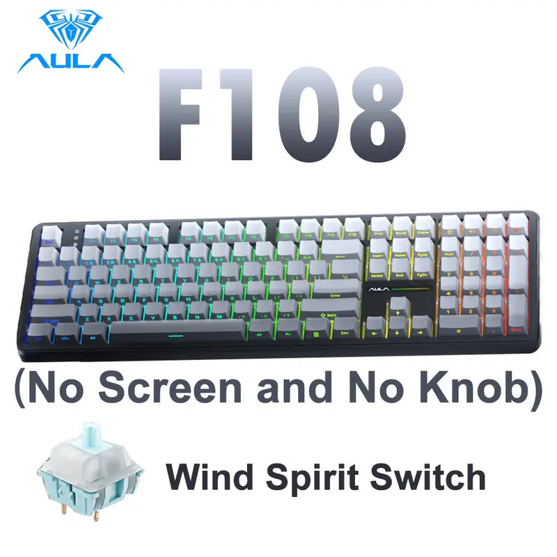 Customize Your Perfect Keeb! F108 Pro Full Size Hot Swappable Keyboard, Built-in Smart Screen & Control Knob, Tri-Mode RGB Wireless Mechanical Keyboard for Office & Gaming