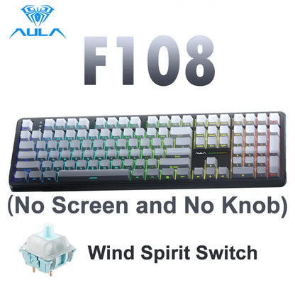 Customize Your Perfect Keeb! F108 Pro Full Size Hot Swappable Keyboard, Built-in Smart Screen & Control Knob, Tri-Mode RGB Wireless Mechanical Keyboard for Office & Gaming