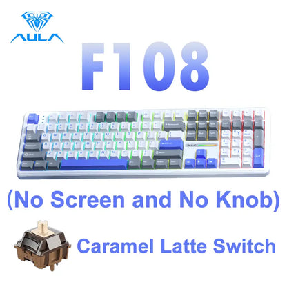 Customize Your Perfect Keeb! F108 Pro Full Size Hot Swappable Keyboard, Built-in Smart Screen & Control Knob, Tri-Mode RGB Wireless Mechanical Keyboard for Office & Gaming
