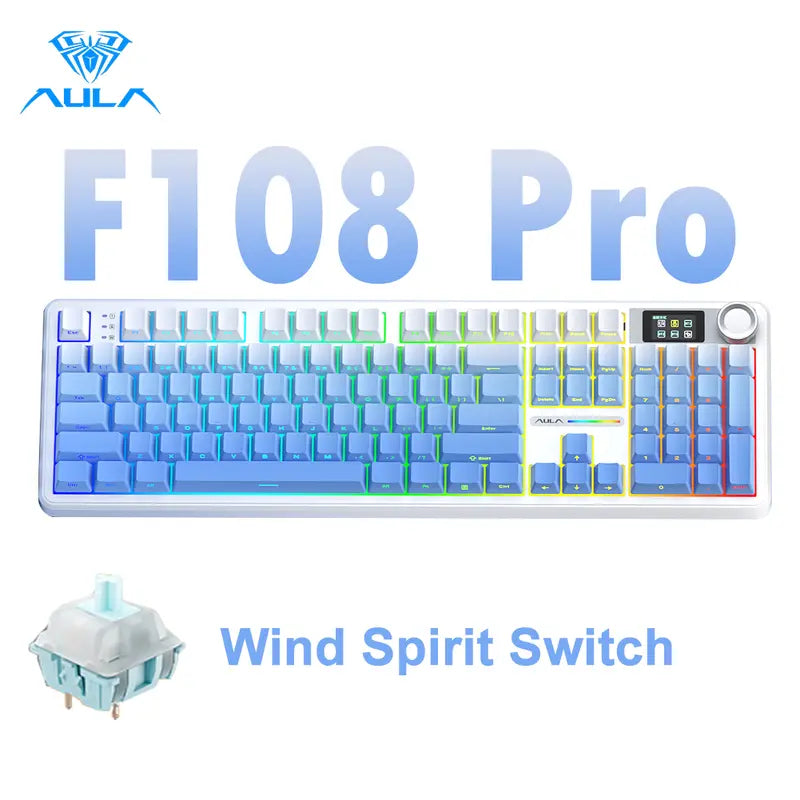Customize Your Perfect Keeb! F108 Pro Full Size Hot Swappable Keyboard, Built-in Smart Screen & Control Knob, Tri-Mode RGB Wireless Mechanical Keyboard for Office & Gaming