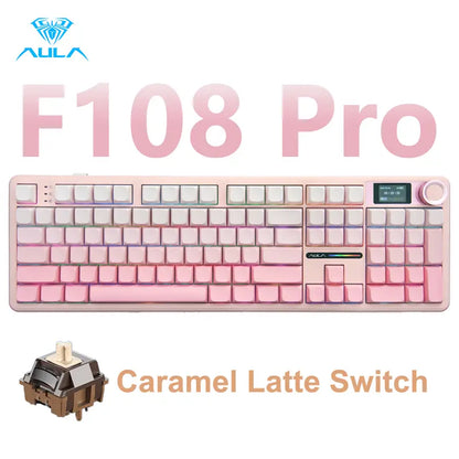 Customize Your Perfect Keeb! F108 Pro Full Size Hot Swappable Keyboard, Built-in Smart Screen & Control Knob, Tri-Mode RGB Wireless Mechanical Keyboard for Office & Gaming