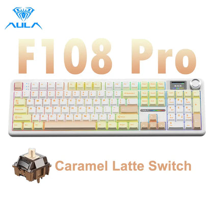 Customize Your Perfect Keeb! F108 Pro Full Size Hot Swappable Keyboard, Built-in Smart Screen & Control Knob, Tri-Mode RGB Wireless Mechanical Keyboard for Office & Gaming