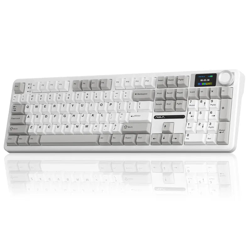 Customize Your Perfect Keeb! F108 Pro Full Size Hot Swappable Keyboard, Built-in Smart Screen & Control Knob, Tri-Mode RGB Wireless Mechanical Keyboard for Office & Gaming