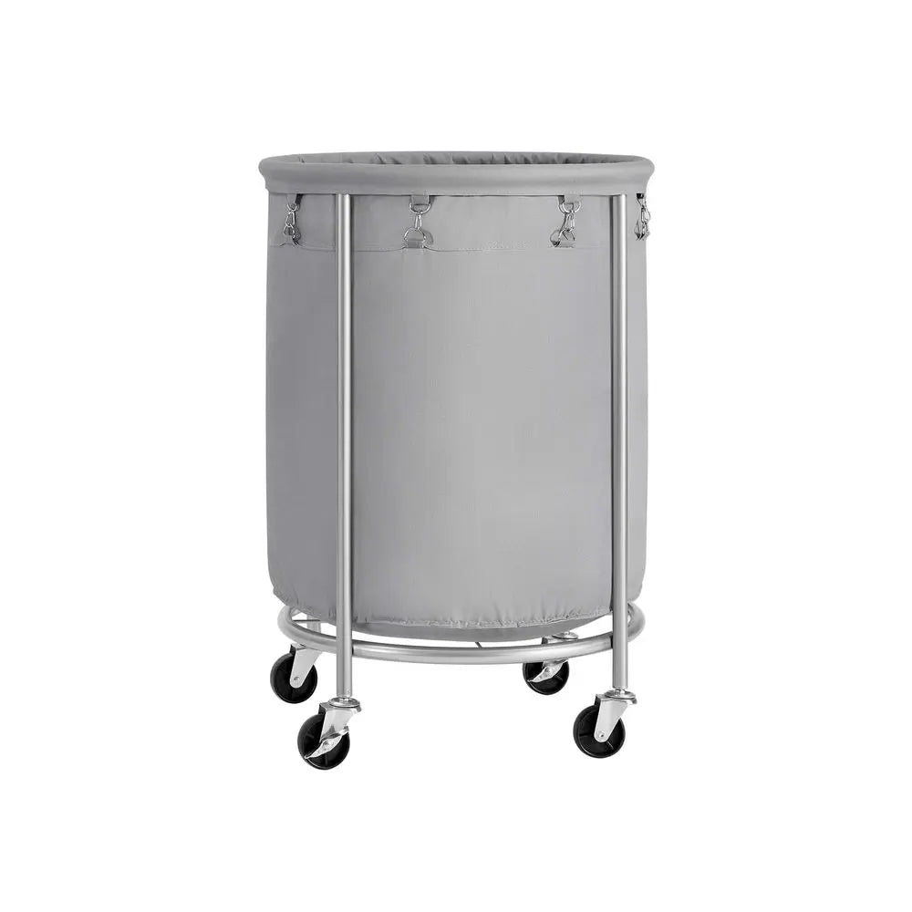Rolling Laundry Hamper with Wheels, Round Laundry Cart Steel Frame Removable Bag, Dorm Storage Organizer