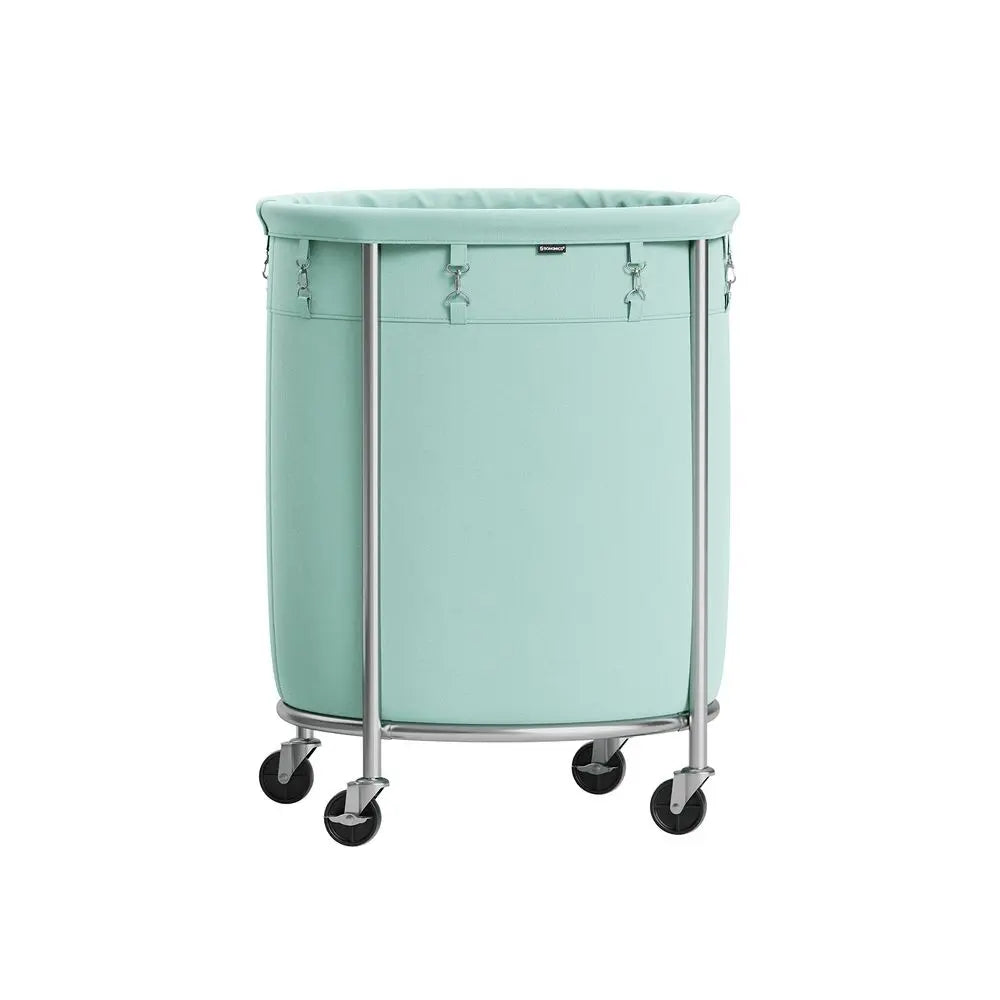 Rolling Laundry Hamper with Wheels, Round Laundry Cart Steel Frame Removable Bag, Dorm Storage Organizer