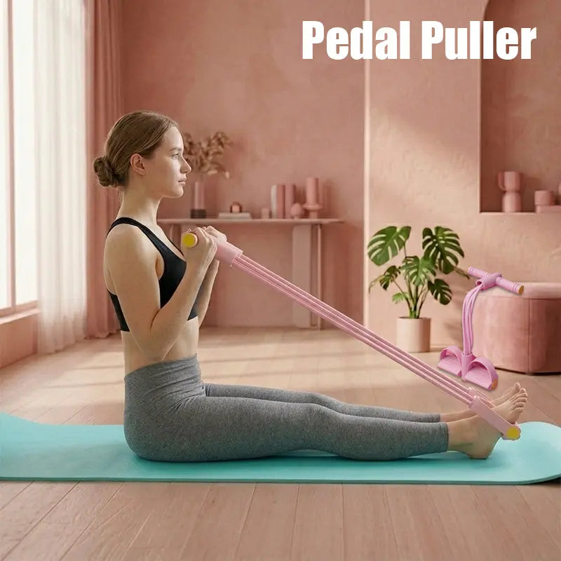 Elastic Yoga Pedal Puller with 6 Tubes, Portable Tension Rope for Sit-Up & Home Core Training
