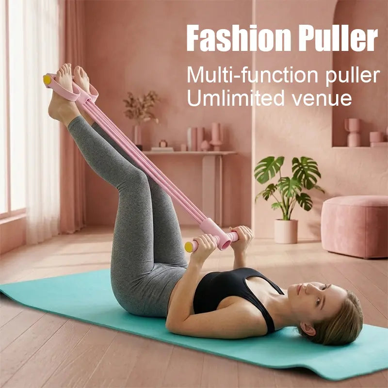 Elastic Yoga Pedal Puller with 6 Tubes, Portable Tension Rope for Sit-Up & Home Core Training