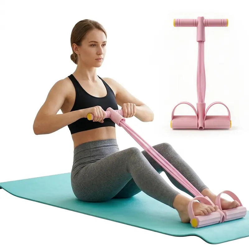 Elastic Yoga Pedal Puller with 6 Tubes, Portable Tension Rope for Sit-Up & Home Core Training