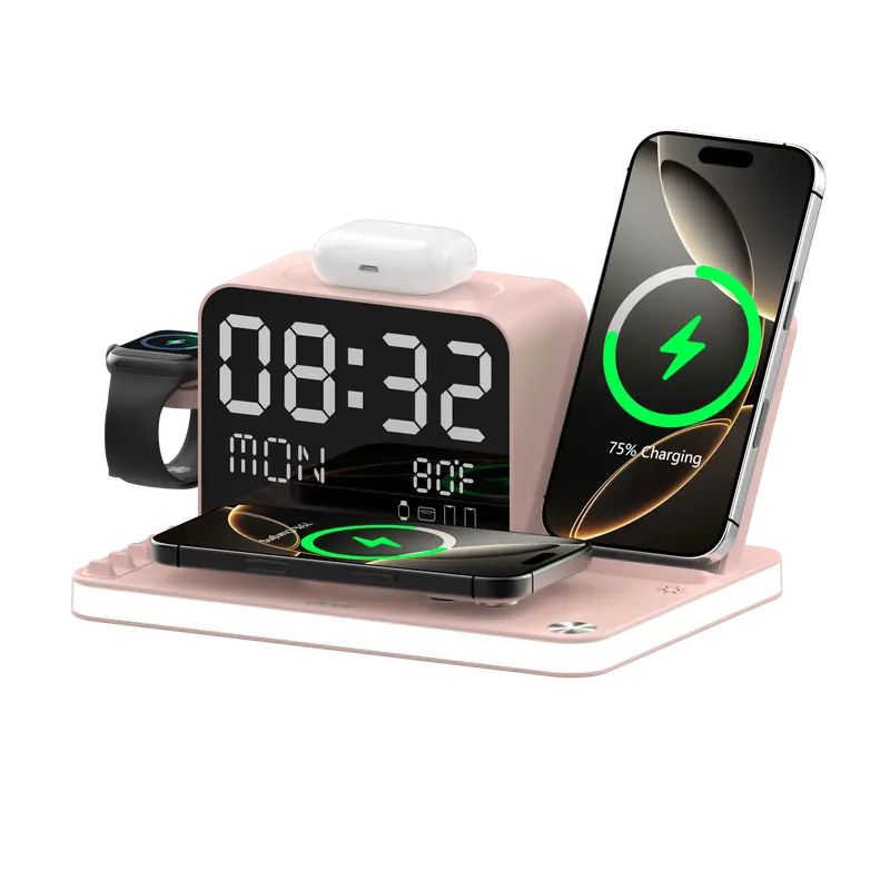 7‑in‑1 Multi‑Device Wireless Charging Station, Mag‑Safe Fast Charger with Clock, Night Light & Temperature Display