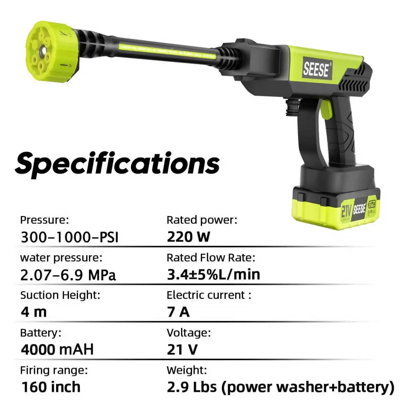 Lightweight Portable Cordless Power Washer, Complete with Charging Base for Car Washing & Yard Use