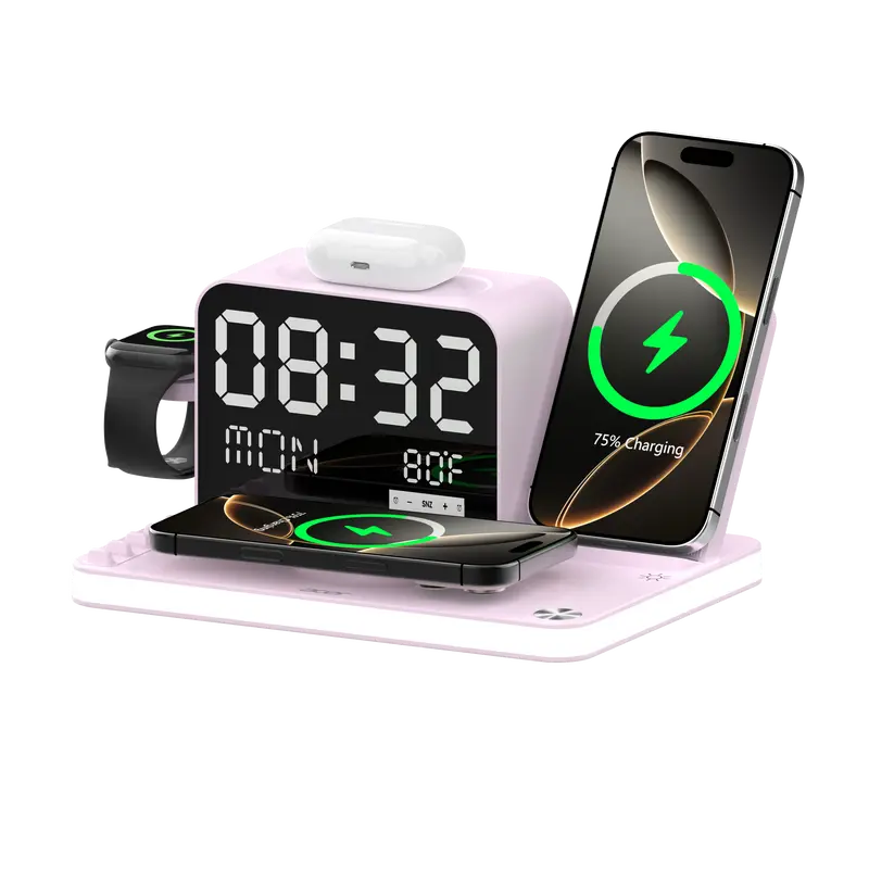 7‑in‑1 Multi‑Device Wireless Charging Station, Mag‑Safe Fast Charger with Clock, Night Light & Temperature Display