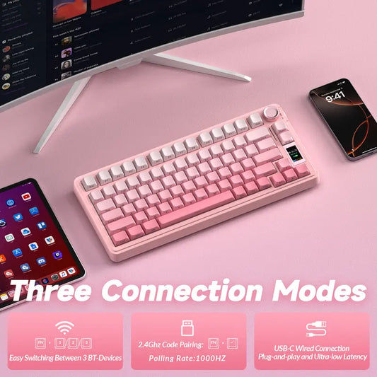 S75 Pro Wireless Mechanical Gaming Keyboard | Smart Screen & Multimedia Knob, RGB Rainbow Backlit, Tri-Mode 2.4G USB-C Bluetooth 5.0 Hot Swappable Creamy Keyboard, Multi-System Compatible PC/Mac/Linux Gaming Computer Accessories