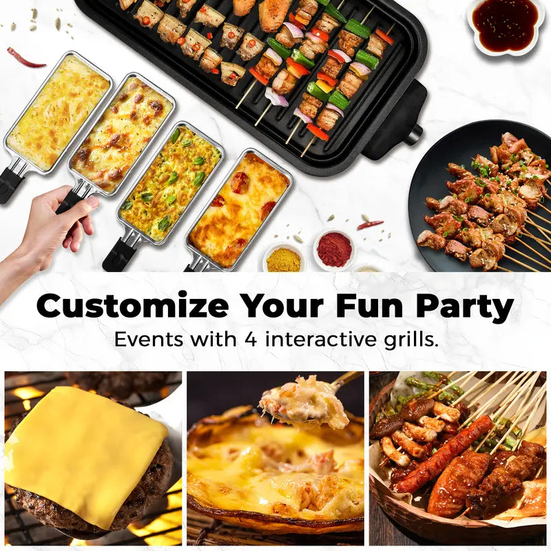 1800W 2‑in‑1 Electric Indoor Smokeless Grill & Pan, Non‑Stick Removable Plate, Temperature Control with Grill Net