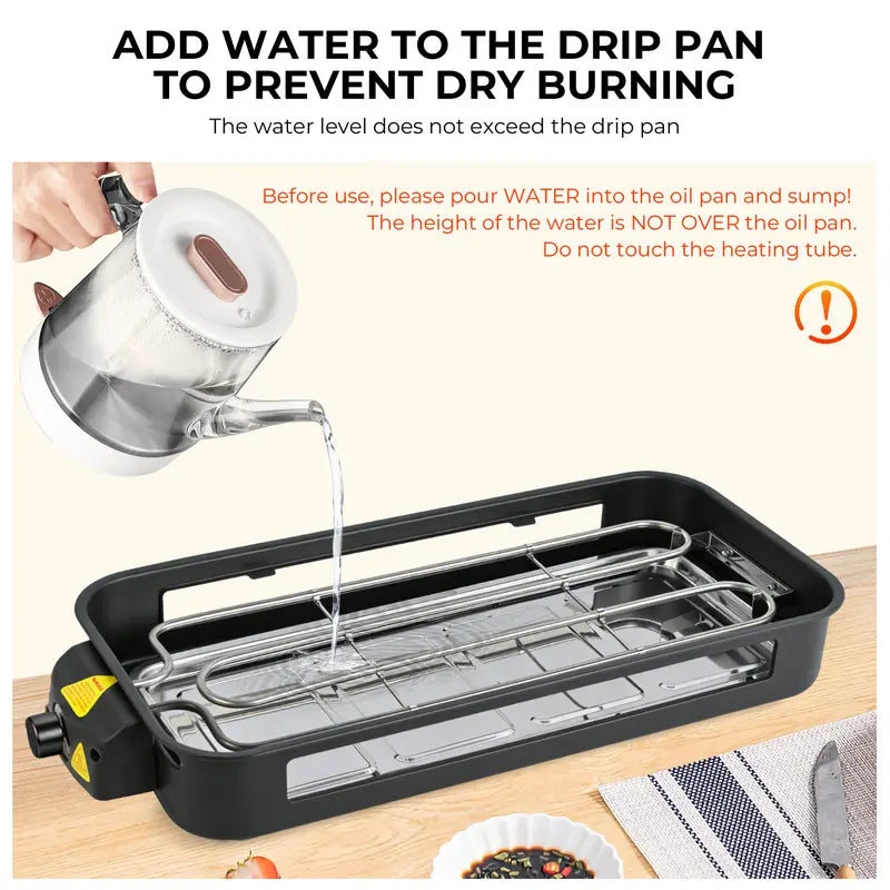 1800W 2‑in‑1 Electric Indoor Smokeless Grill & Pan, Non‑Stick Removable Plate, Temperature Control with Grill Net