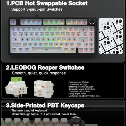 Creamy Smooth Typing! OFFICIAL  F75 Pro Wireless Mechanical Keyboard,75% Hot-Swappable,RGB Backlight,PBT Side-Printed Keycaps with Multimedia Scroll Wheel PC Gaming Accessories
