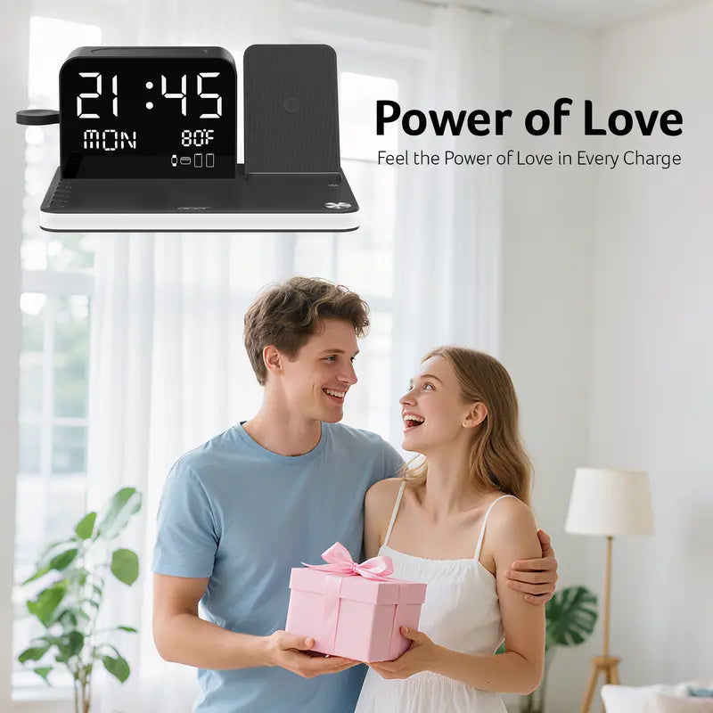 7‑in‑1 Multi‑Device Wireless Charging Station, Mag‑Safe Fast Charger with Clock, Night Light & Temperature Display