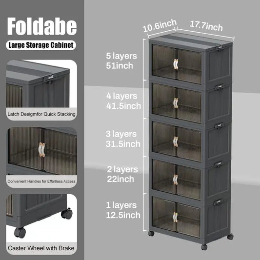 Foldable Stackable Storage Box with Wheels & Lid | 40/64/128QT Multi-Layer Home Organizer for Bedroom Kitchen Warehouse