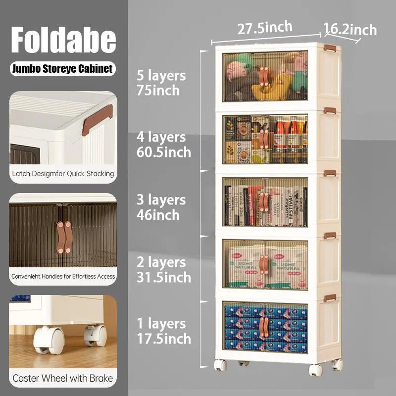 Foldable Stackable Storage Box with Wheels & Lid | 40/64/128QT Multi-Layer Home Organizer for Bedroom Kitchen Warehouse