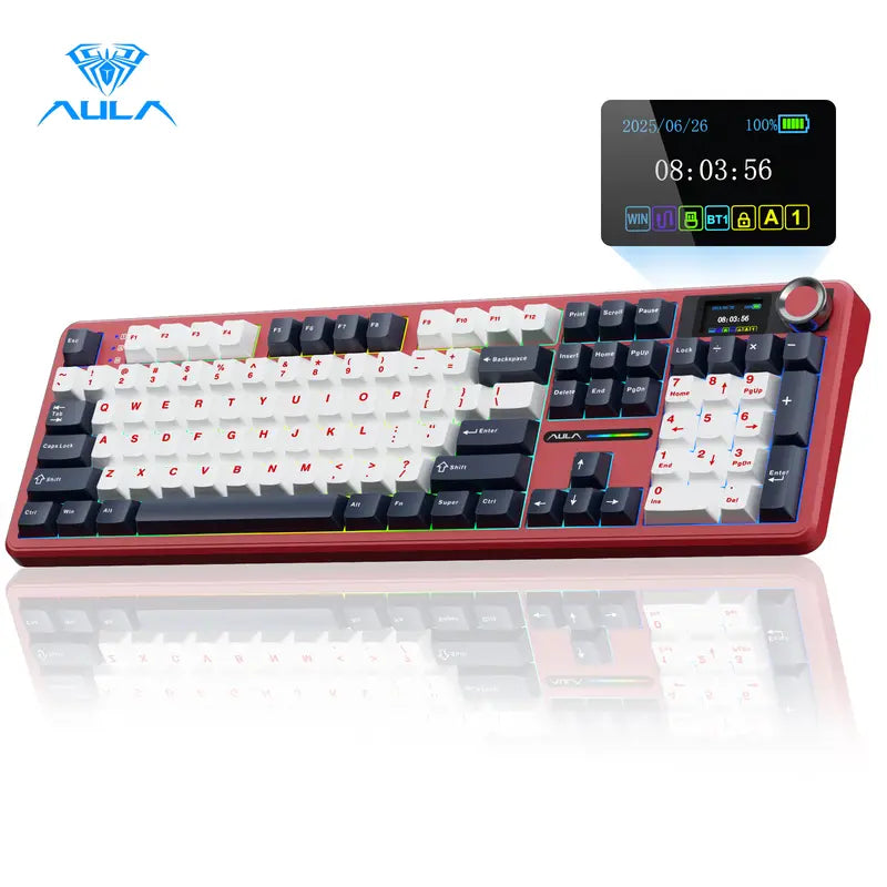 Customize Your Perfect Keeb! F108 Pro Full Size Hot Swappable Keyboard, Built-in Smart Screen & Control Knob, Tri-Mode RGB Wireless Mechanical Keyboard for Office & Gaming